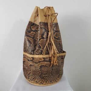 Vintage Snakeskin 1970s Brown Drawstring  Satchel Crossbody Handbag